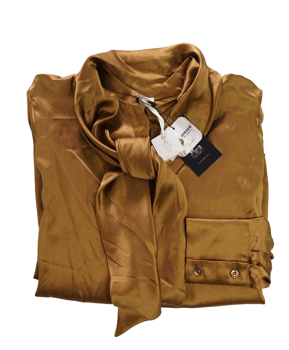 $790 ELEVENTY - Gold Silk Shirt - 2 US